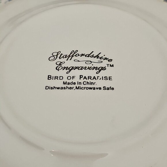 Staffordshire Engravings Bird of Paradise Salad Plate 7" blue white chintz set/4 - Picture 10 of 11